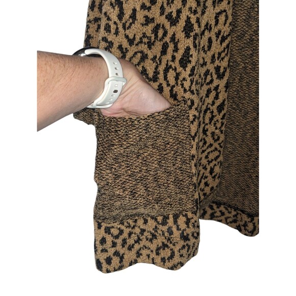 One World Cardigan S Women's Brown Leopard Animal Print Long Sleeve Pockets - Picture 2 of 9